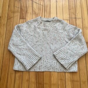 AllSaints Cream Confetti Speckled RWS Wool Chunky Knit Sweater Womens Small